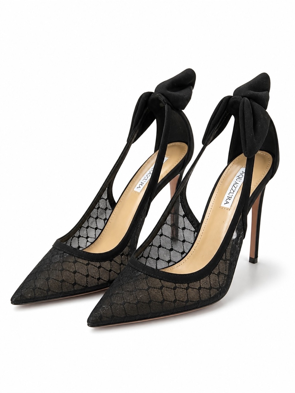 Aquazzura Black Lace Pointed-Toe Bow Stiletto Pumps NWOT